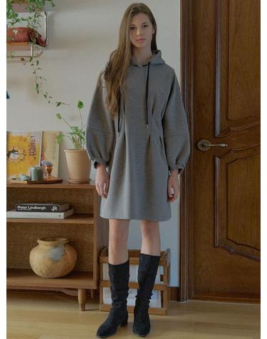 Hood Fit and Flare Mini Dress - CHARCOAL( 기모)