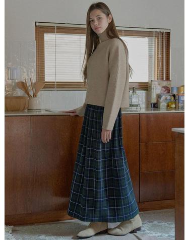 Tartan Check Pleated Maxi Skirt - GREEN