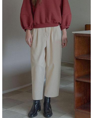 Corduroy Crop Banding Pants - CREAM