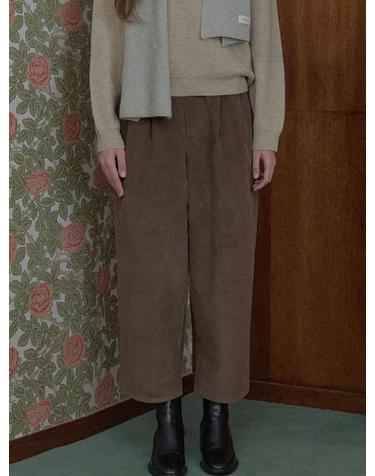Corduroy Crop Banding Pants - BROWN