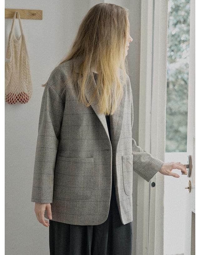 아방 Check Herringbone Oversize Jacket - LIGHT GREY 착용컷
