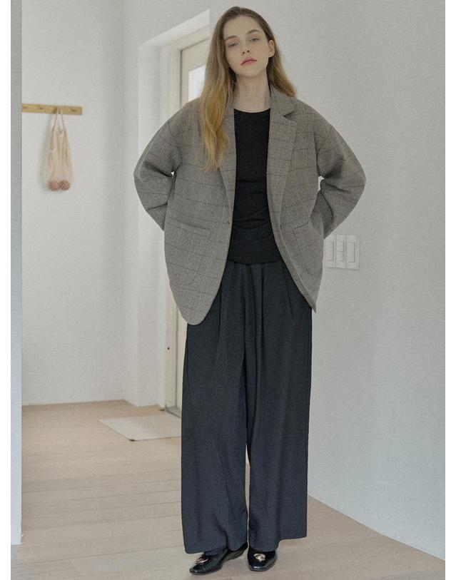 아방 Check Herringbone Oversize Jacket - LIGHT GREY 착용컷