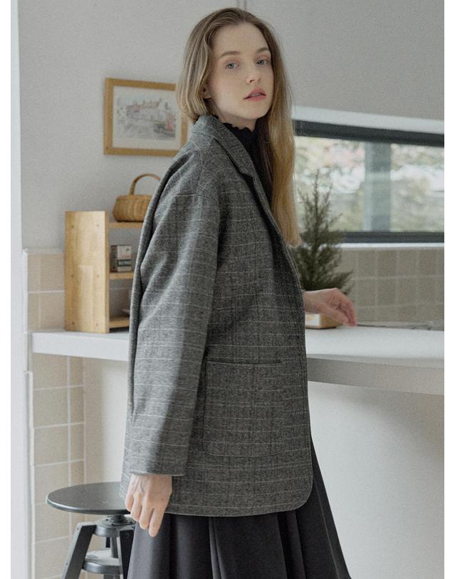 아방 Check Herringbone Oversize Jacket - BLACK 착용컷