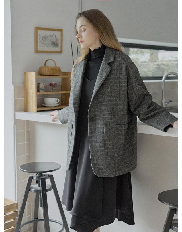 아방 Check Herringbone Oversize Jacket - BLACK 착용컷