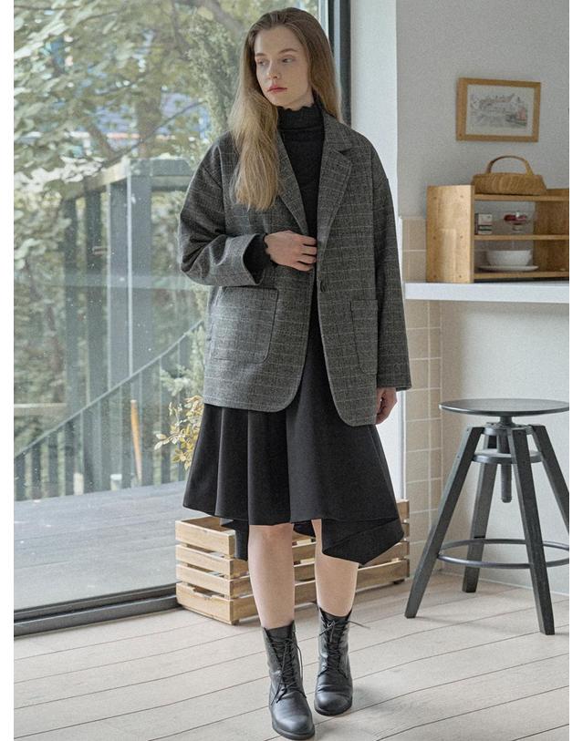 아방 Check Herringbone Oversize Jacket - BLACK 착용컷
