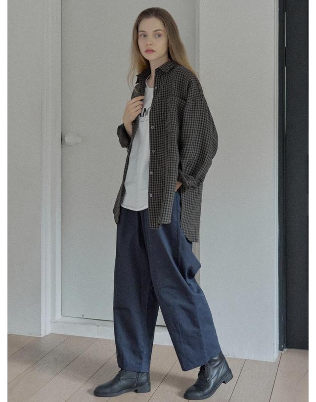 아방 Overfit Cotton Check Shirt - BROWN 착용컷