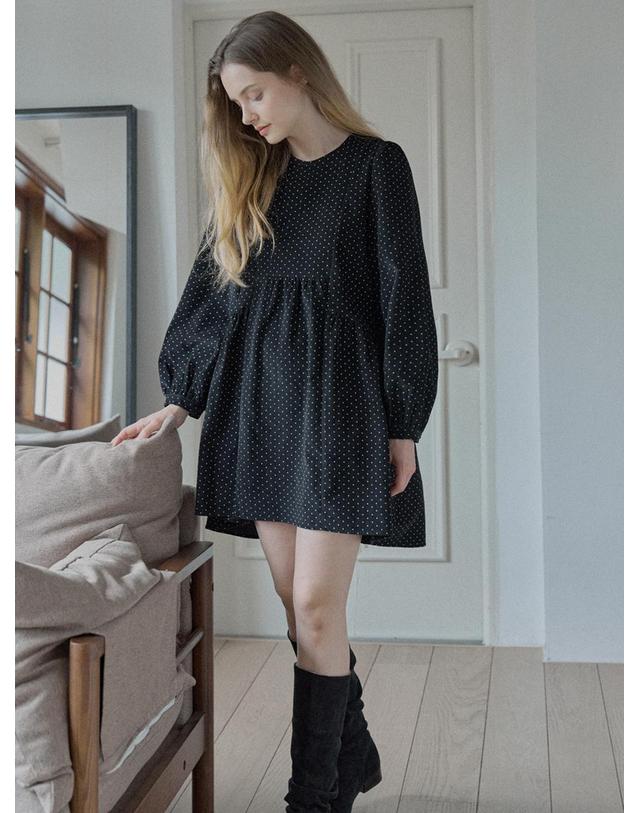 아방 Dot Corduroy Mini Dress - BLACK 착용컷