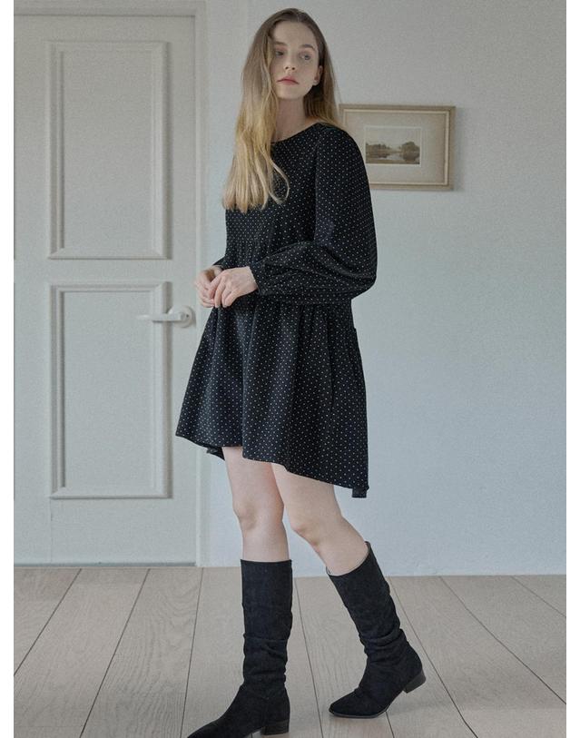 아방 Dot Corduroy Mini Dress - BLACK 착용컷