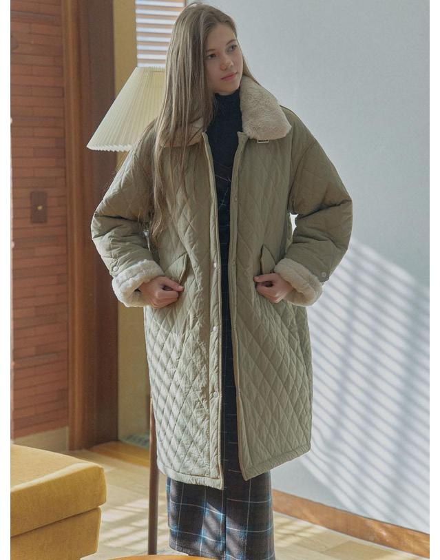 아방 Diamond Quilting Long Padding - BEIGE 착용컷