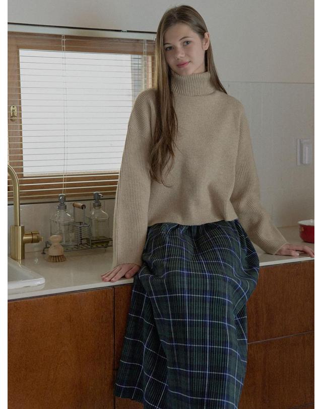 아방 Turtleneck Crop Knit Pullover - BEIGE 착용컷