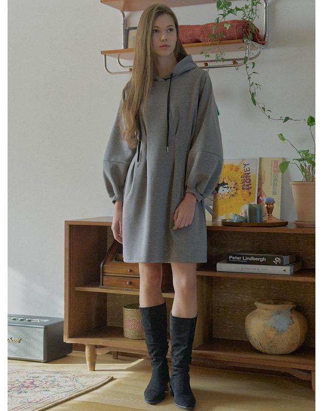 아방 Hood Fit and Flare Mini Dress - CHARCOAL( 기모) 착용컷