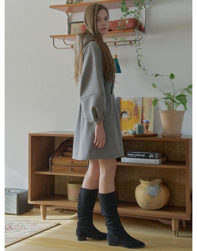 아방 Hood Fit and Flare Mini Dress - CHARCOAL( 기모) 착용컷