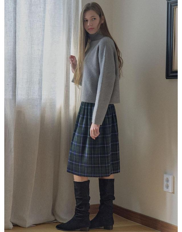 아방 Tartan Check Pleated Midi Skirt - GREEN 착용컷