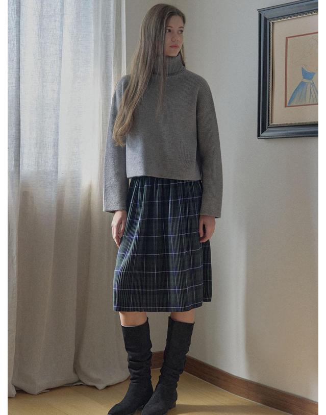 아방 Tartan Check Pleated Midi Skirt - GREEN 착용컷
