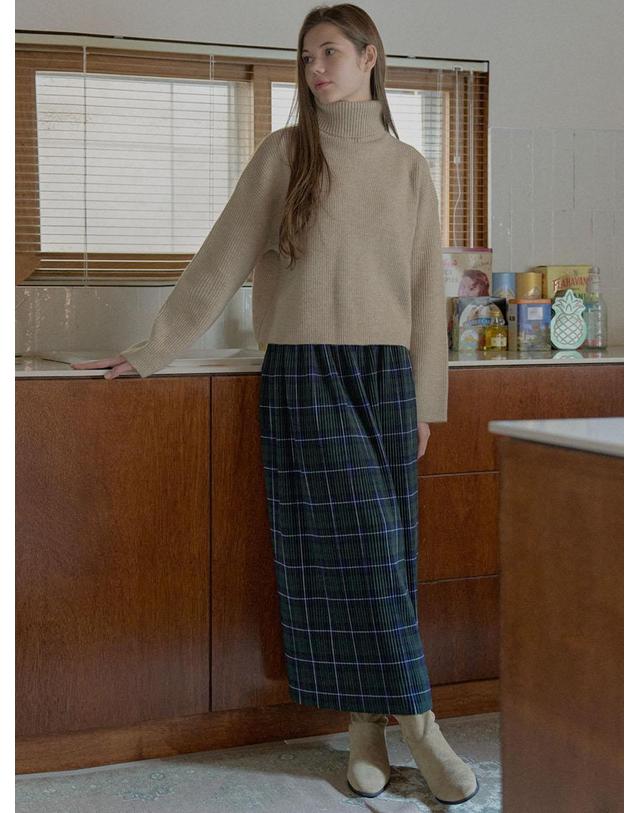 아방 Tartan Check Pleated Maxi Skirt - GREEN 착용컷