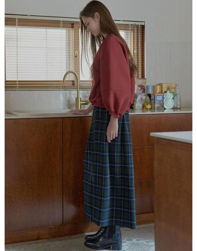 아방 Tartan Check Pleated Maxi Skirt - GREEN 착용컷