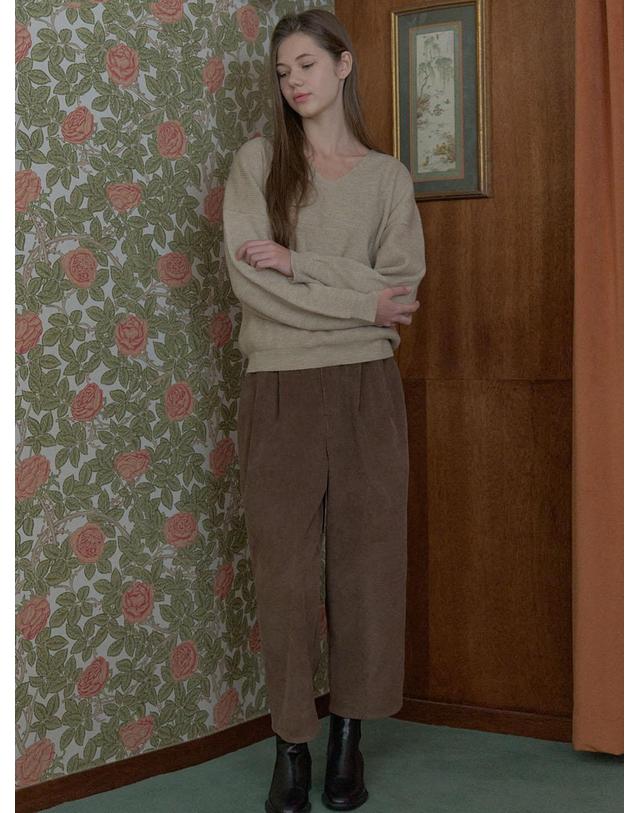 아방 Corduroy Crop Banding Pants - BROWN 착용컷