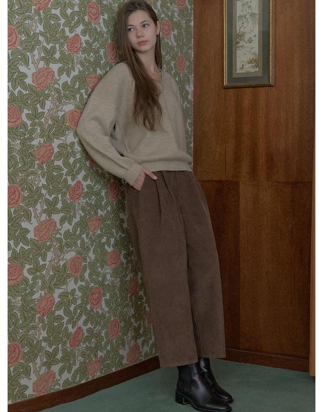 아방 Corduroy Crop Banding Pants - BROWN 착용컷