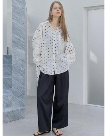 Dot Linen Overfit Shirt - IVORY