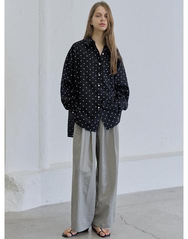Dot Linen Overfit Shirt - BLACK