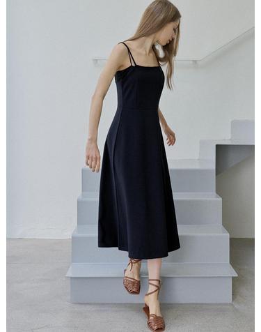 Navy Sleeveless A-line Long Dress - NAVY
