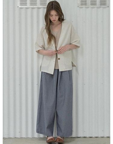 Linen Short Sleeve Cardigan Jacket - OATMEAL