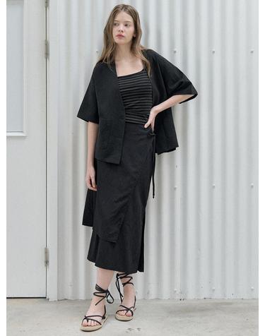 Linen Short Sleeve Cardigan Jacket - BLACK