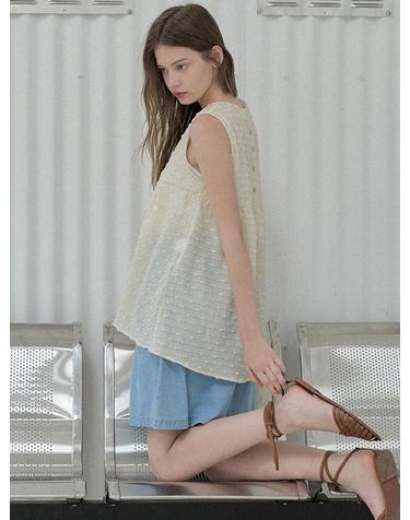 Seethrough Dot Sleeveless Blouse - CREAM