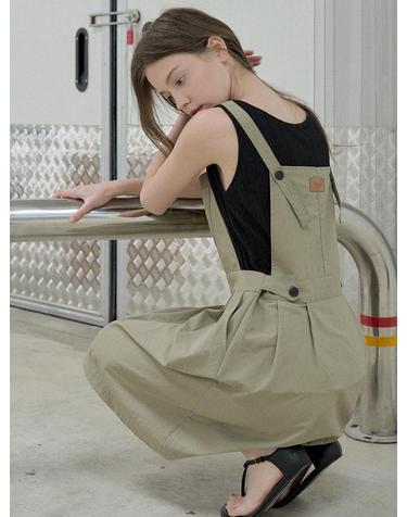 Suspender Nylon midi dress - BEIGE