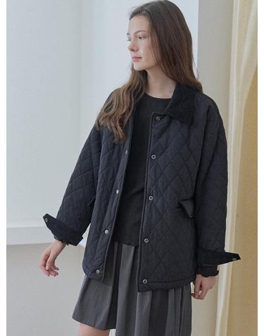 Diamond Quilted Safari Jacket - BLACK