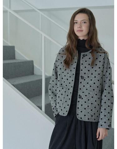 Quilted Wool Dot Jacket - GREY