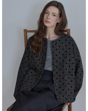 Quilted Wool Dot Jacket - CHARCOAL