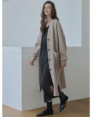 Oversize Long Knit Cardigan - BEIGE
