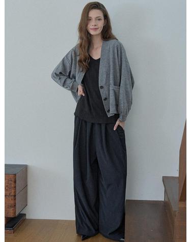 Corduroy Banding Wide Pants - BLACK