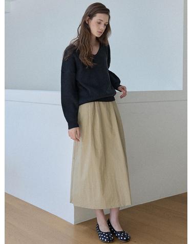 Waistband Volume Maxi Skirt - BEIGE	