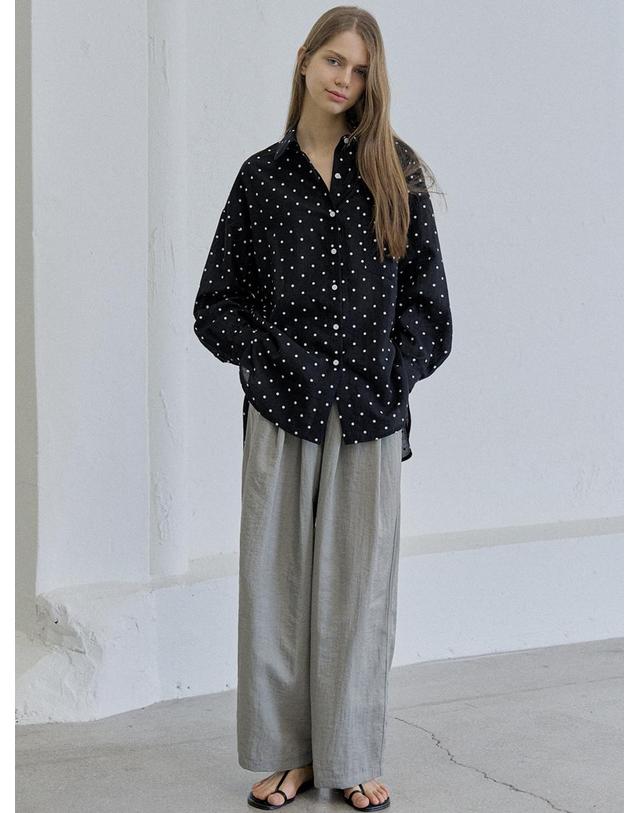 아방 Dot Linen Overfit Shirt - BLACK 착용컷