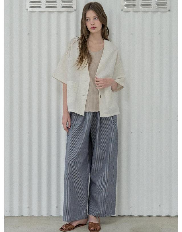 아방 Linen Short Sleeve Cardigan Jacket - OATMEAL 착용컷