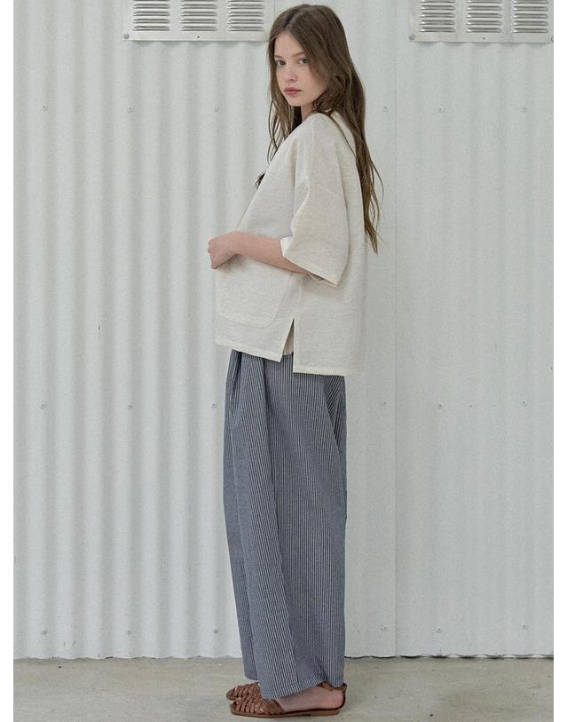 아방 Linen Short Sleeve Cardigan Jacket - OATMEAL 착용컷