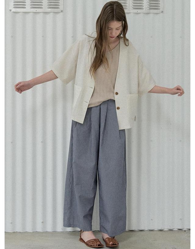 아방 Linen Short Sleeve Cardigan Jacket - OATMEAL 착용컷