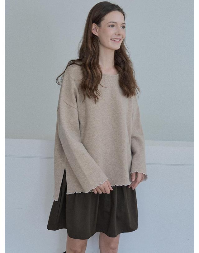 아방 Wool Oversize Unbalanced Knit - BEIGE 착용컷