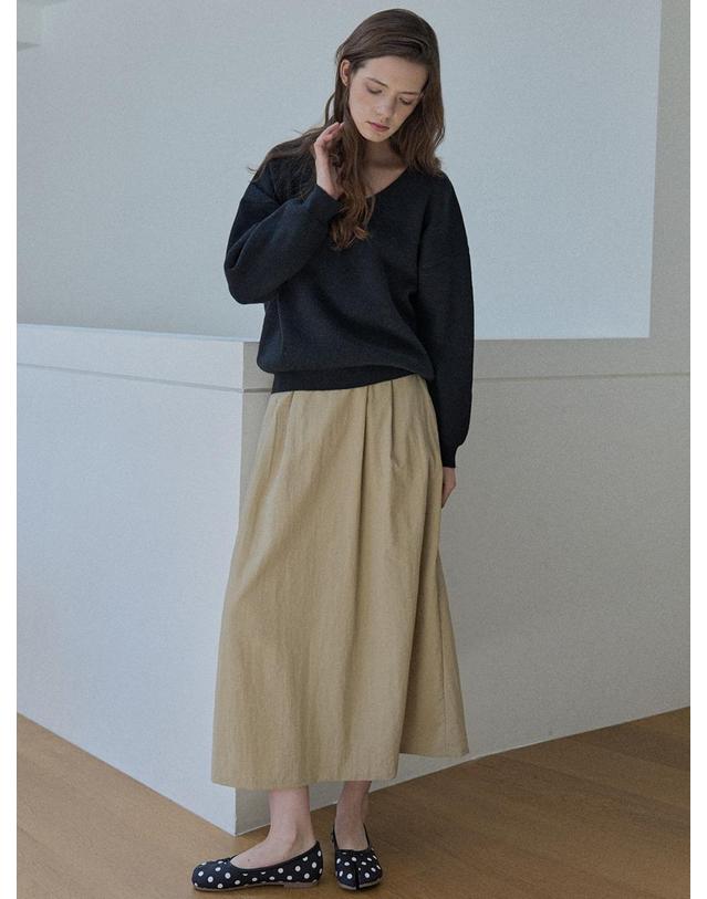 아방 Waistband Volume Maxi Skirt - BEIGE 착용컷