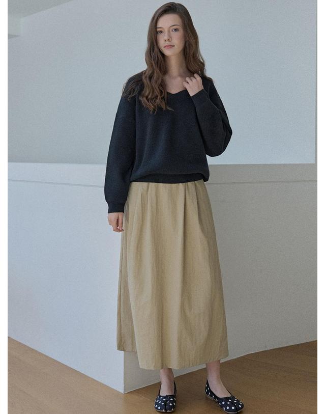 아방 Waistband Volume Maxi Skirt - BEIGE 착용컷