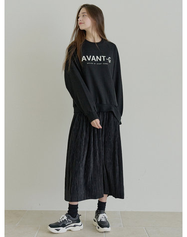 Logo MTM Pleated Mix Dress - BLACK