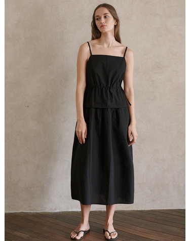Cotton Washing Sleeveless Dress - Black