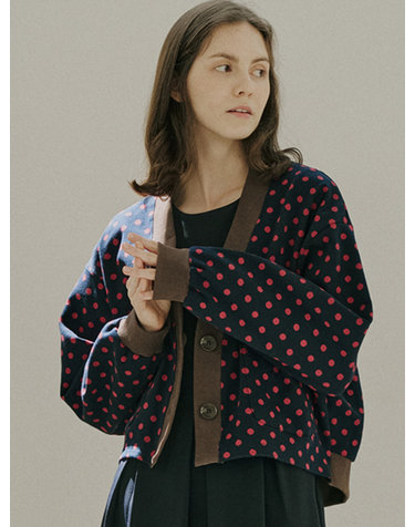 Dot Jacquard Knit Cardigan - NAVY