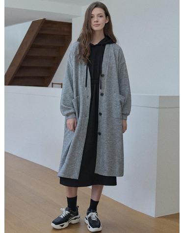 Oversize Long Knit Cardigan - GREY