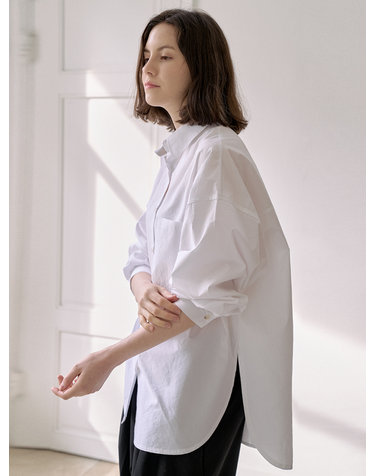 Boy-fit Unbalanced Washing Shirt - WHITE