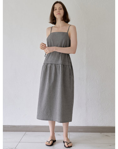 Gingham Check String Layered Dress - BLACK