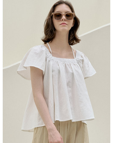Halter Banding Shirring Blouse - IVORY