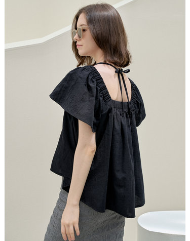 Halter Banding Shirring Blouse - BLACK